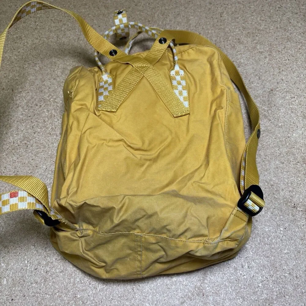 Fjallraven Kanken Backpack Yellow Distressed Worn Classic Bag